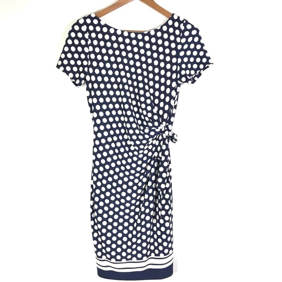 Eliza J Dresses & Skirts - Eliza J Navy Blue White Polka Dot Ruched Dress